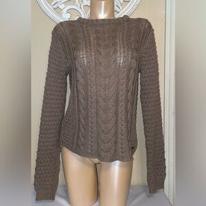 Carve designs women’s small sweater knit cable round neck tan brown soft stretch